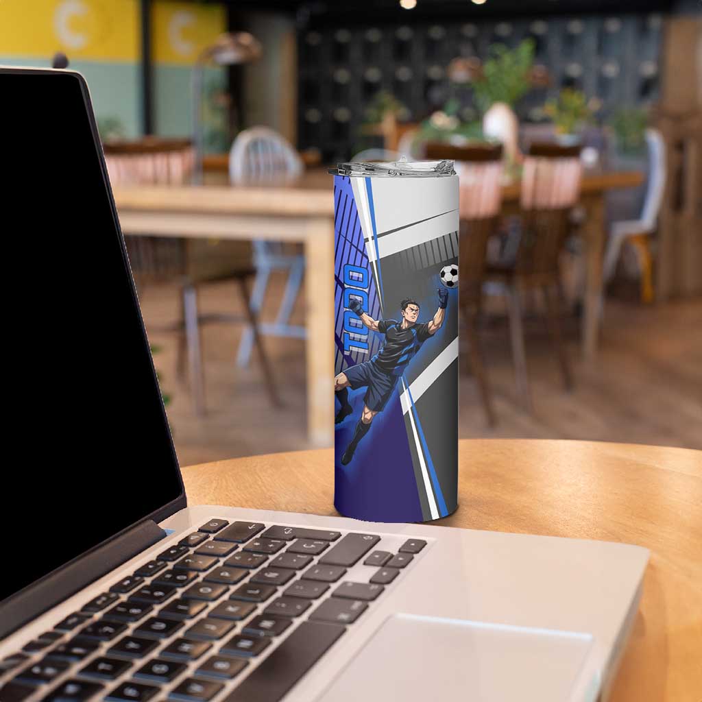 Personalized Aoi Todo Jujutsu Kaisen Skinny Tumbler with Blue Gradient and Goalkeeper Action Design