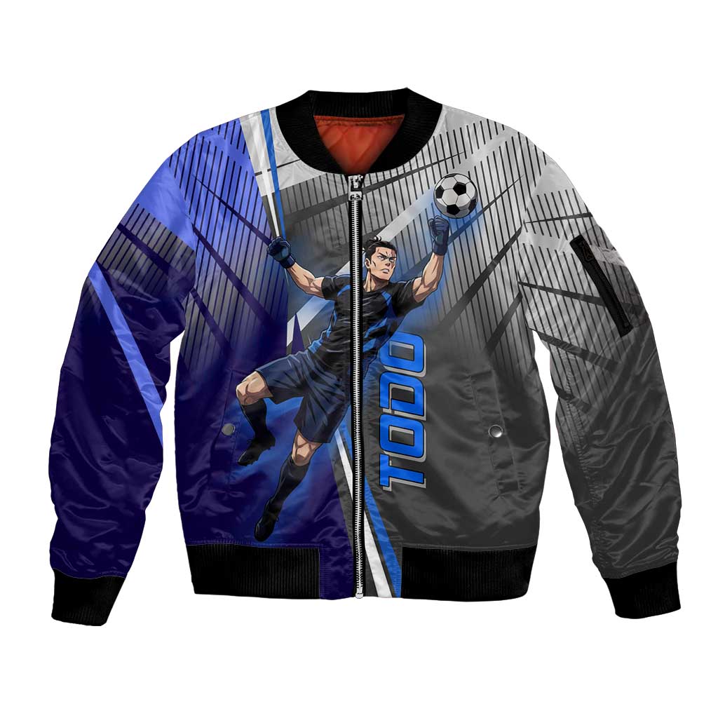 Personalized Aoi Todo Jujutsu Kaisen Sleeve Zip Bomber Jacket with Blue Gradient and Goalkeeper Action Design