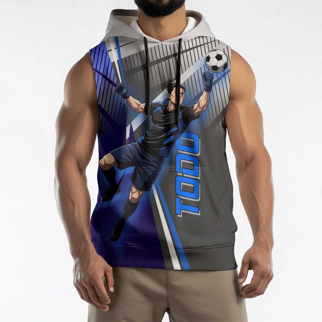 Personalized Aoi Todo Jujutsu Kaisen Sleeveless Hoodie with Blue Gradient and Goalkeeper Action Design