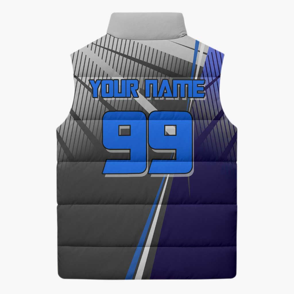 Personalized Aoi Todo Jujutsu Kaisen Sleeveless Puffer Jacket with Blue Gradient and Goalkeeper Action Design