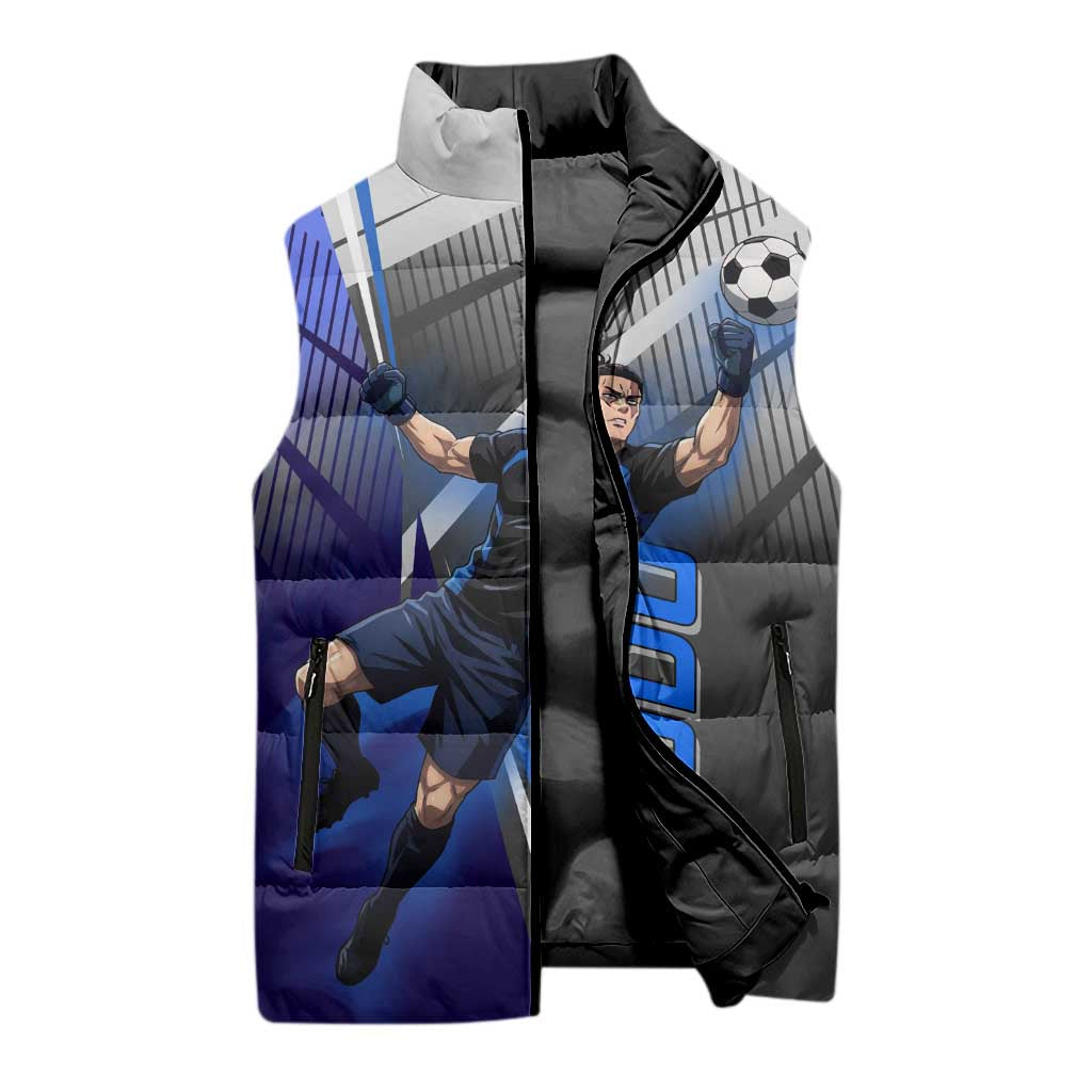 Personalized Aoi Todo Jujutsu Kaisen Sleeveless Puffer Jacket with Blue Gradient and Goalkeeper Action Design