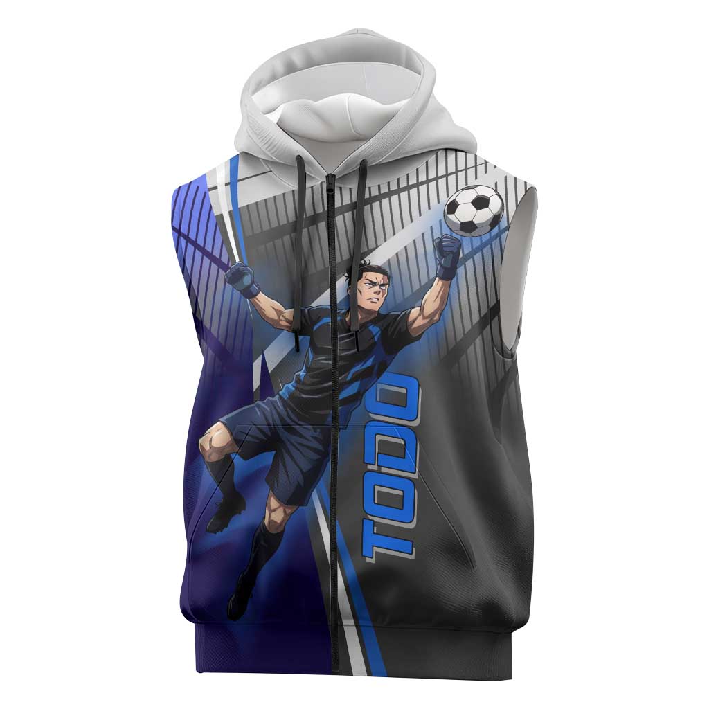 Personalized Aoi Todo Jujutsu Kaisen Sleeveless Zip Hoodie with Blue Gradient and Goalkeeper Action Design