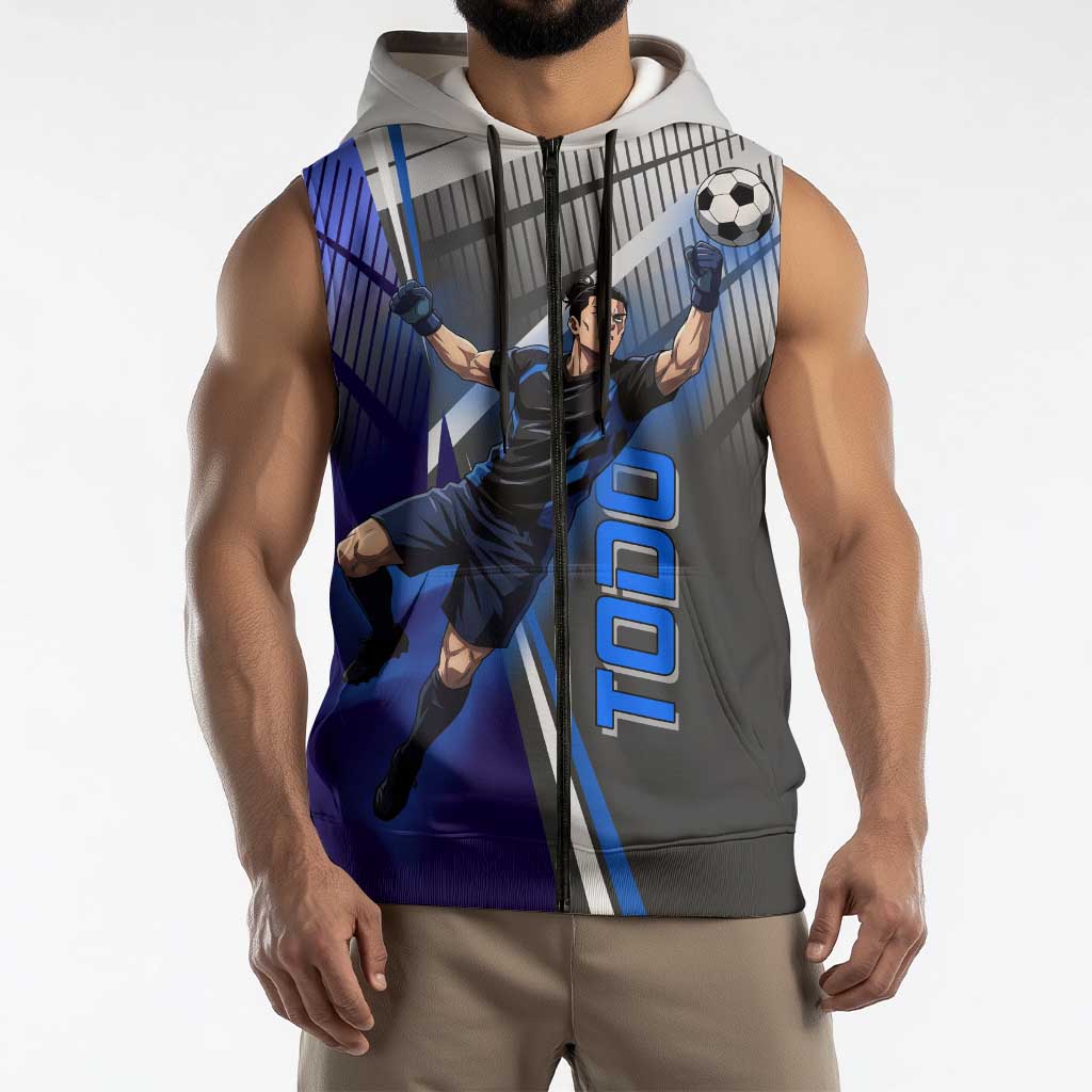 Personalized Aoi Todo Jujutsu Kaisen Sleeveless Zip Hoodie with Blue Gradient and Goalkeeper Action Design