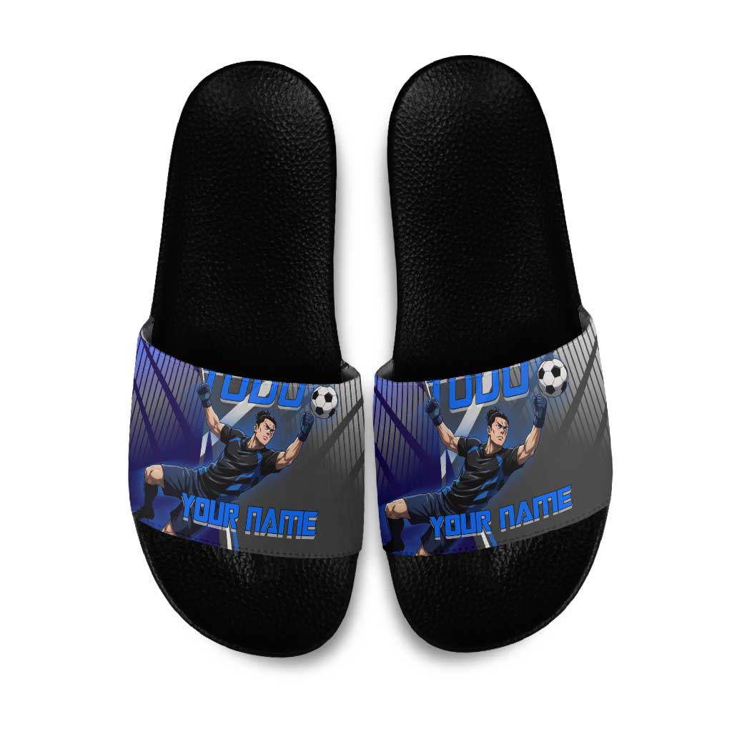 Personalized Aoi Todo Jujutsu Kaisen Slide Sandals with Blue Gradient and Goalkeeper Action Design