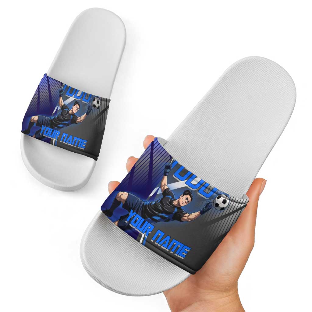 Personalized Aoi Todo Jujutsu Kaisen Slide Sandals with Blue Gradient and Goalkeeper Action Design