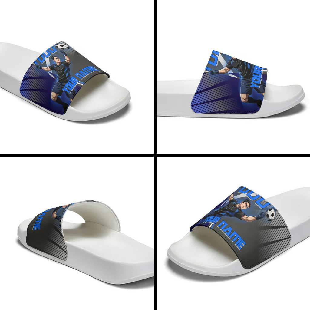 Personalized Aoi Todo Jujutsu Kaisen Slide Sandals with Blue Gradient and Goalkeeper Action Design