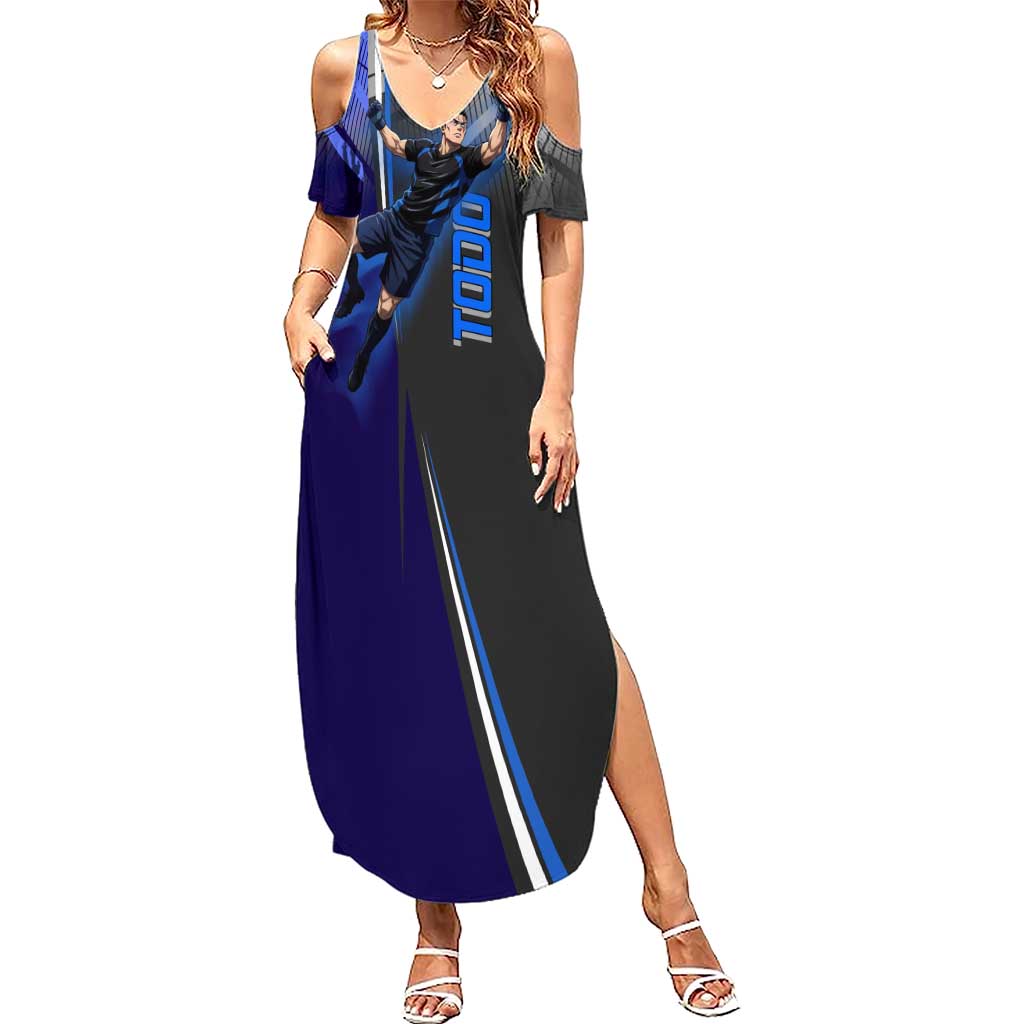 Personalized Aoi Todo Jujutsu Kaisen Summer Maxi Dress with Blue Gradient and Goalkeeper Action Design