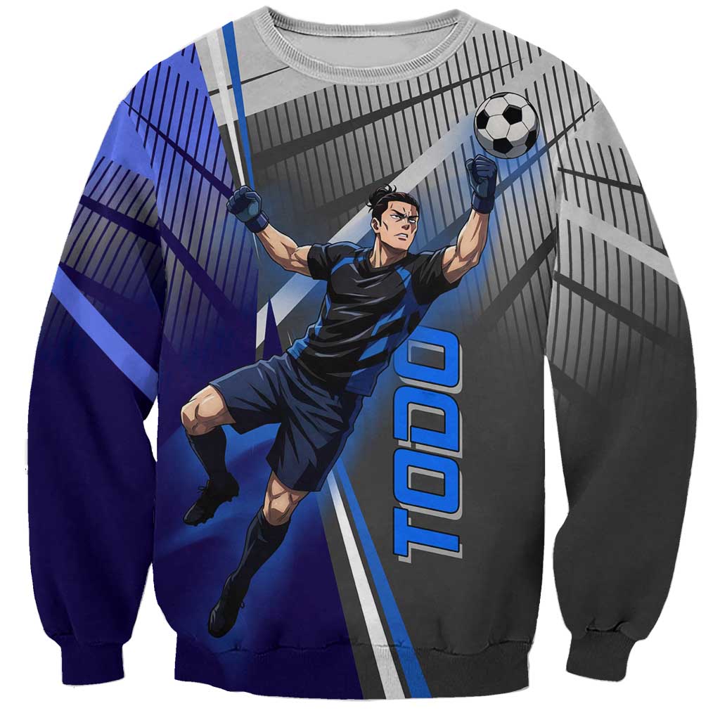 Personalized Aoi Todo Jujutsu Kaisen Sweatshirt with Blue Gradient and Goalkeeper Action Design