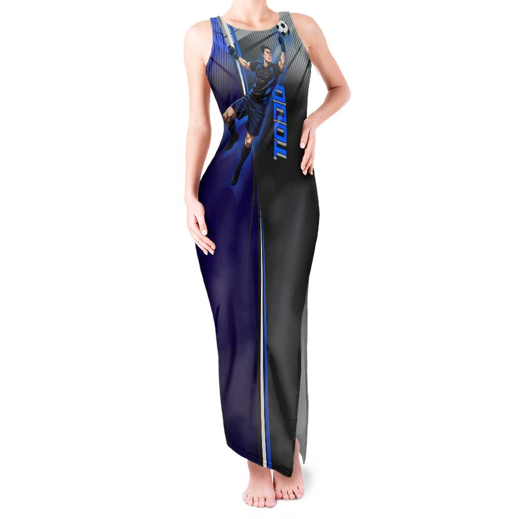 Personalized Aoi Todo Jujutsu Kaisen Tank Maxi Dress with Blue Gradient and Goalkeeper Action Design