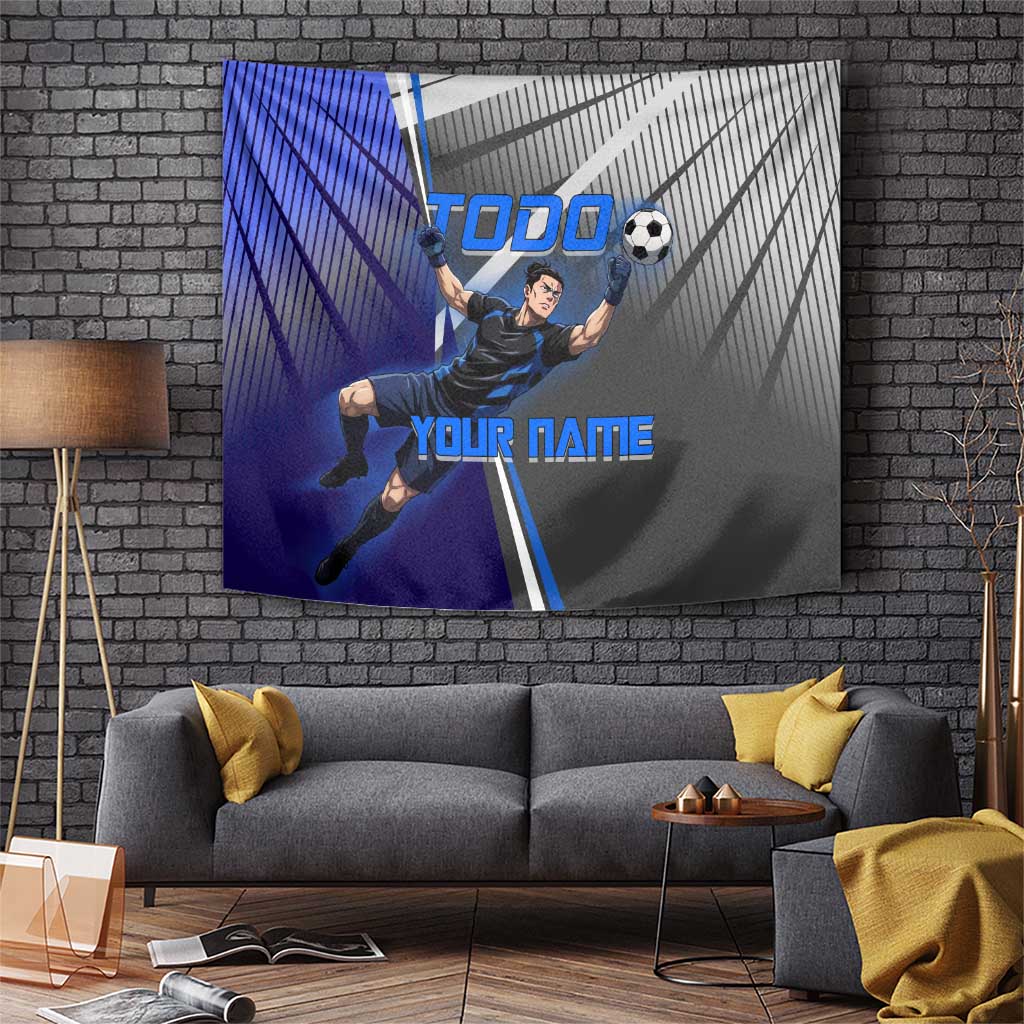 Personalized Aoi Todo Jujutsu Kaisen Tapestry with Blue Gradient and Goalkeeper Action Design