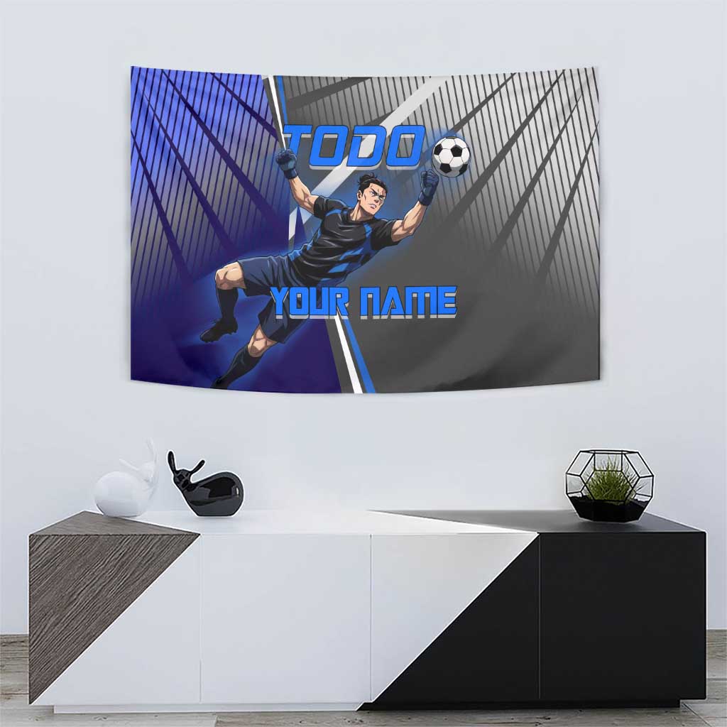 Personalized Aoi Todo Jujutsu Kaisen Tapestry with Blue Gradient and Goalkeeper Action Design