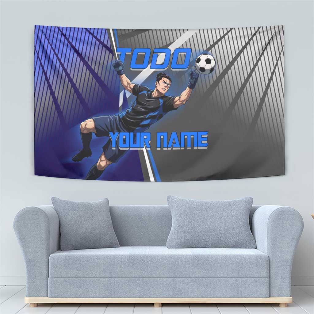 Personalized Aoi Todo Jujutsu Kaisen Tapestry with Blue Gradient and Goalkeeper Action Design