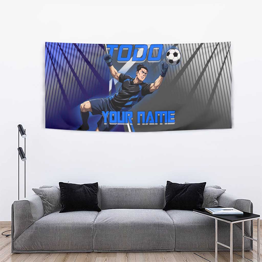 Personalized Aoi Todo Jujutsu Kaisen Tapestry with Blue Gradient and Goalkeeper Action Design