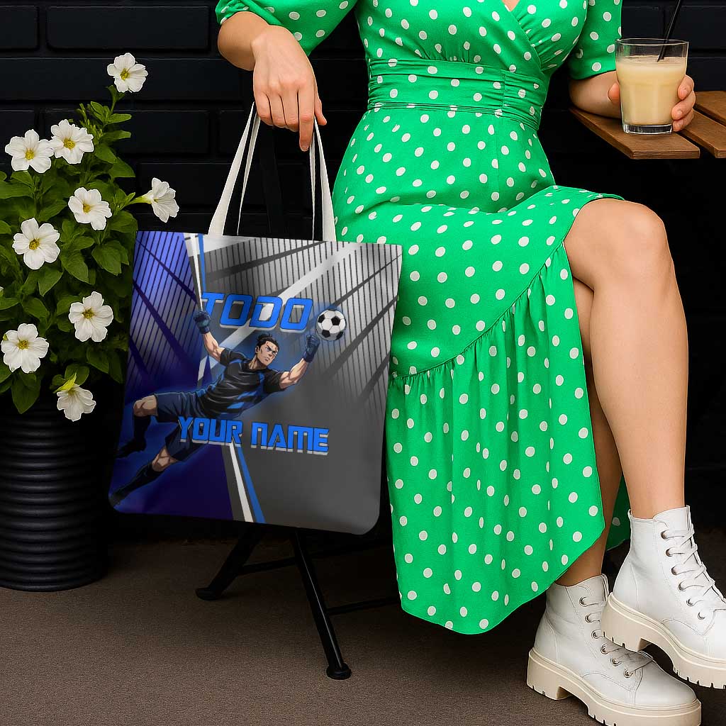 Personalized Aoi Todo Jujutsu Kaisen Tote Bag with Blue Gradient and Goalkeeper Action Design