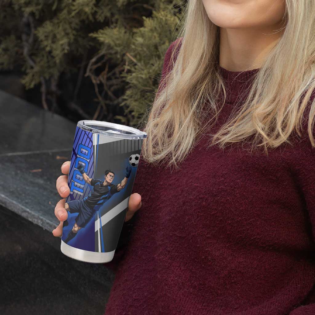 Personalized Aoi Todo Jujutsu Kaisen Tumbler Cup with Blue Gradient and Goalkeeper Action Design