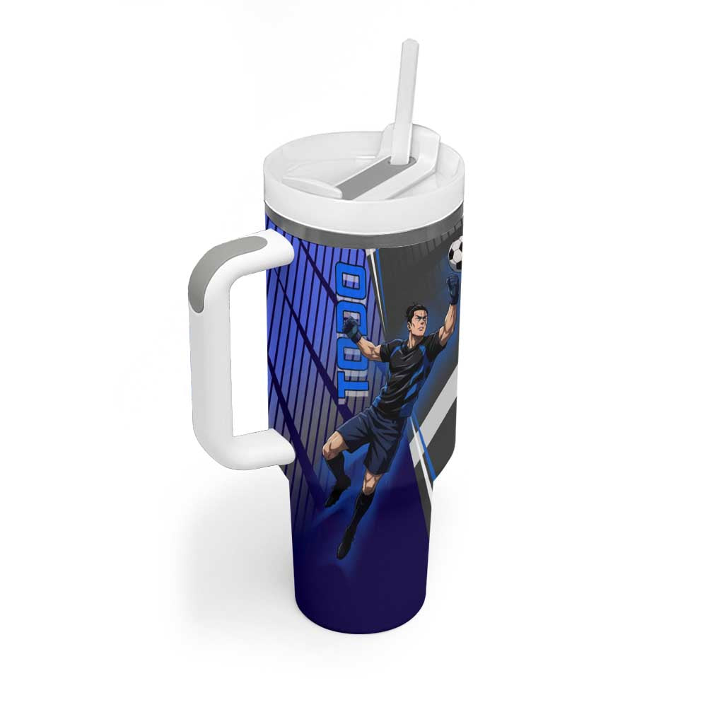 Personalized Aoi Todo Jujutsu Kaisen Tumbler With Handle with Blue Gradient and Goalkeeper Action Design
