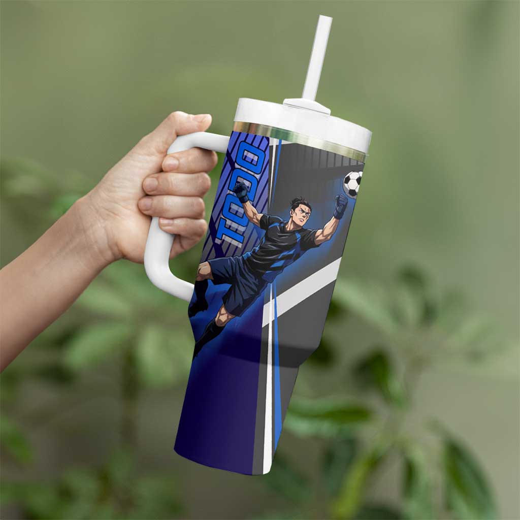 Personalized Aoi Todo Jujutsu Kaisen Tumbler With Handle with Blue Gradient and Goalkeeper Action Design
