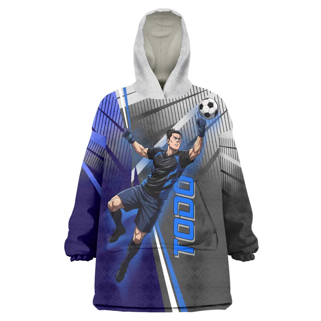 Personalized Aoi Todo Jujutsu Kaisen Wearable Blanket Hoodie with Blue Gradient and Goalkeeper Action Design