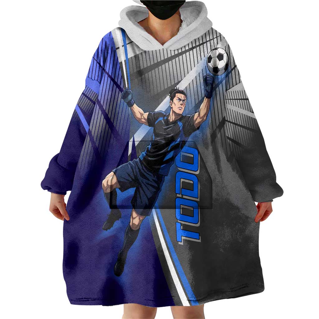 Personalized Aoi Todo Jujutsu Kaisen Wearable Blanket Hoodie with Blue Gradient and Goalkeeper Action Design