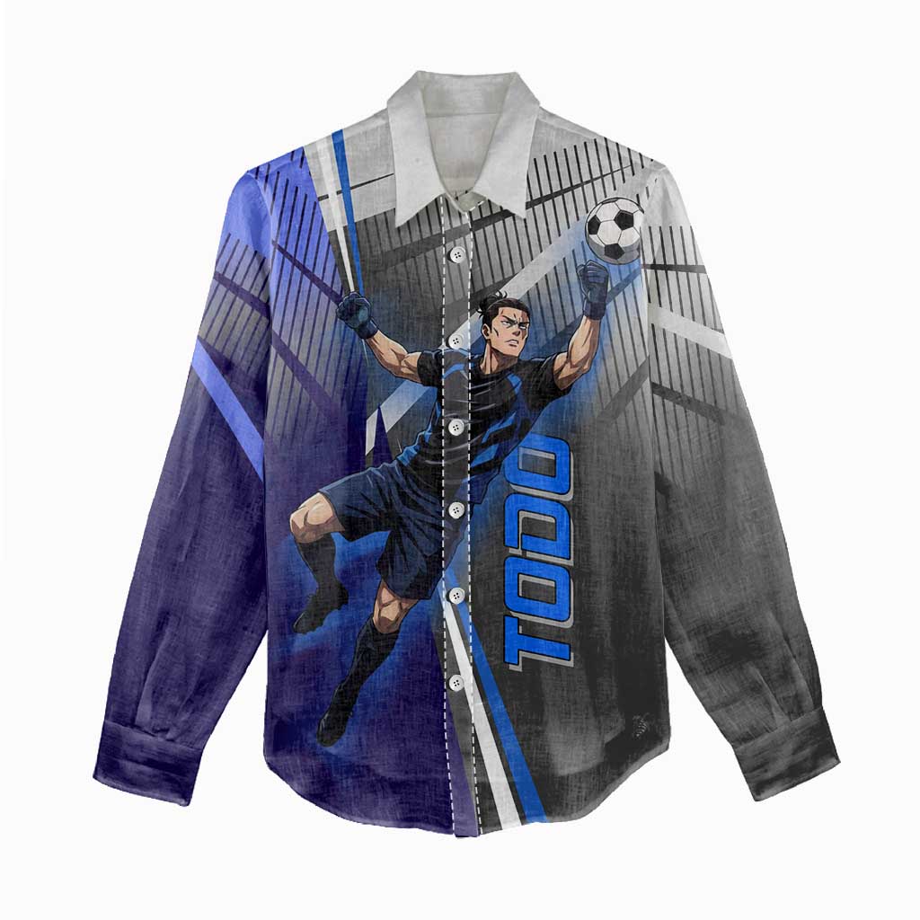 Personalized Aoi Todo Jujutsu Kaisen Women Casual Shirt with Blue Gradient and Goalkeeper Action Design