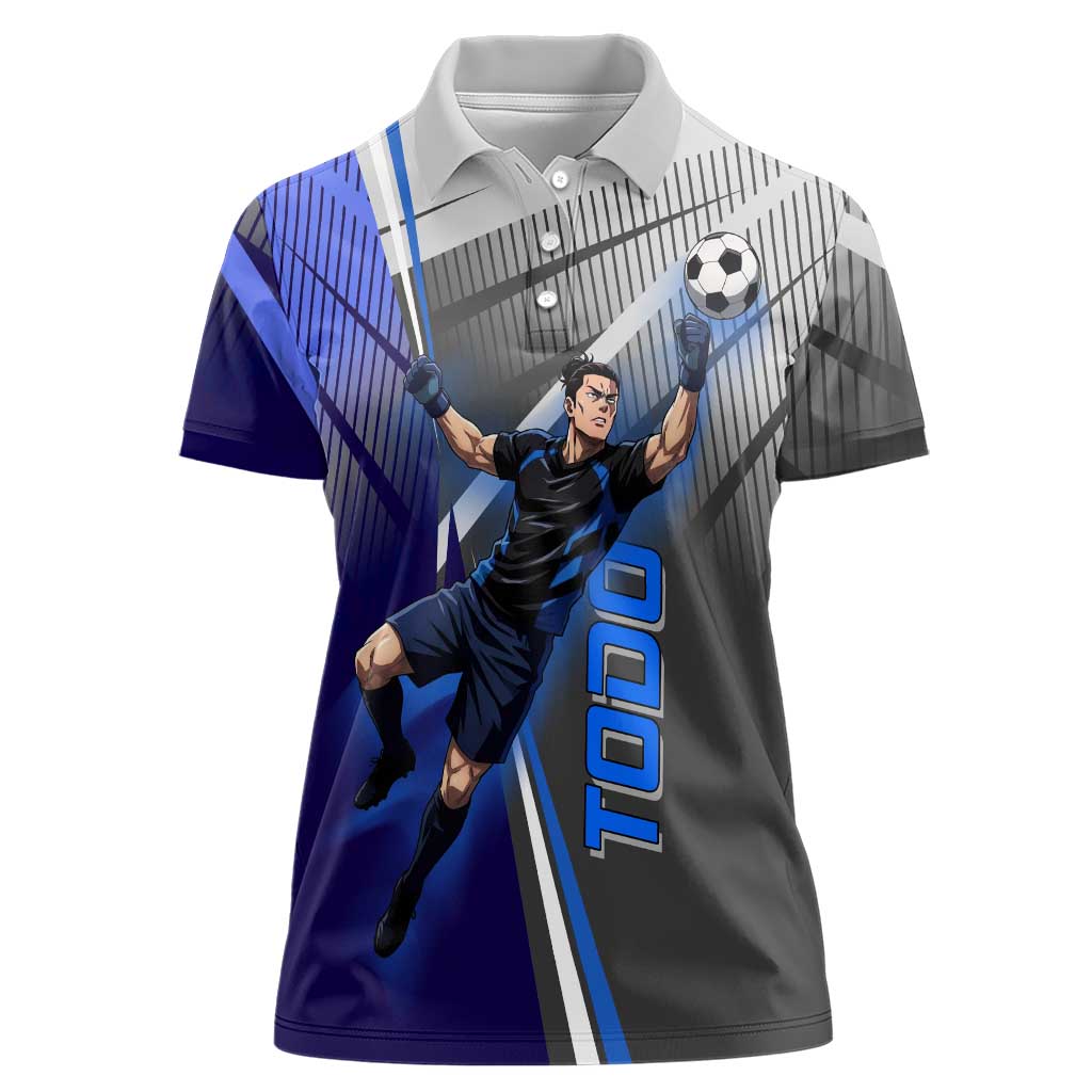 Personalized Aoi Todo Jujutsu Kaisen Women Polo Shirt with Blue Gradient and Goalkeeper Action Design