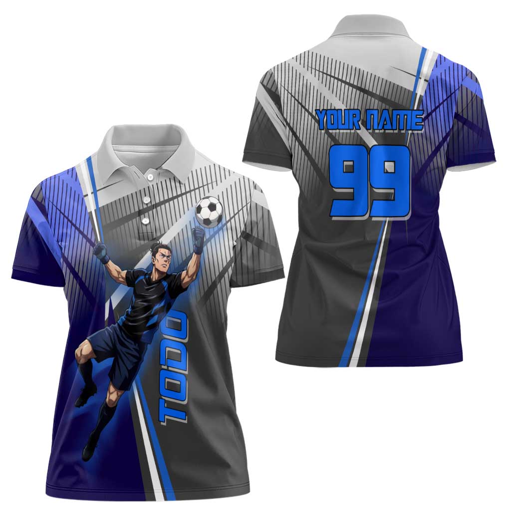 Personalized Aoi Todo Jujutsu Kaisen Women Polo Shirt with Blue Gradient and Goalkeeper Action Design