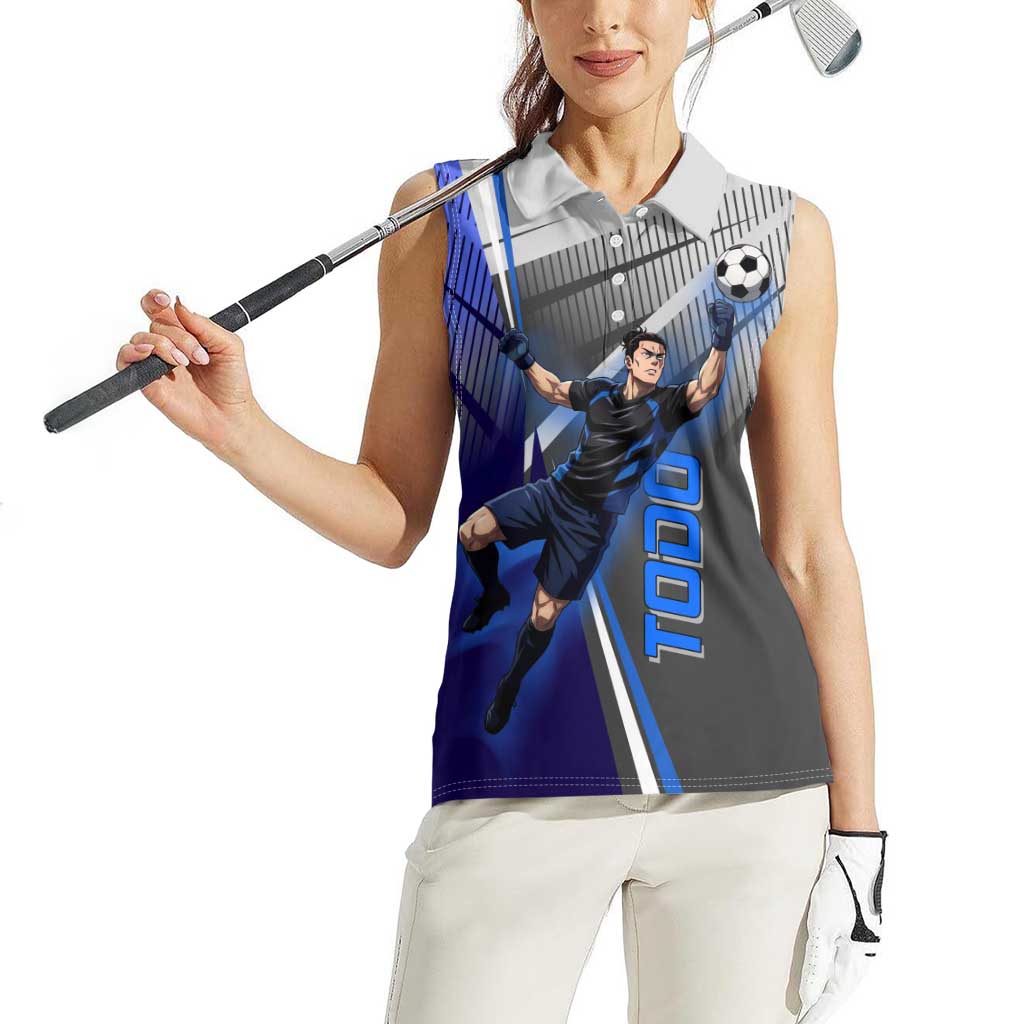 Personalized Aoi Todo Jujutsu Kaisen Women Sleeveless Polo Shirt with Blue Gradient and Goalkeeper Action Design