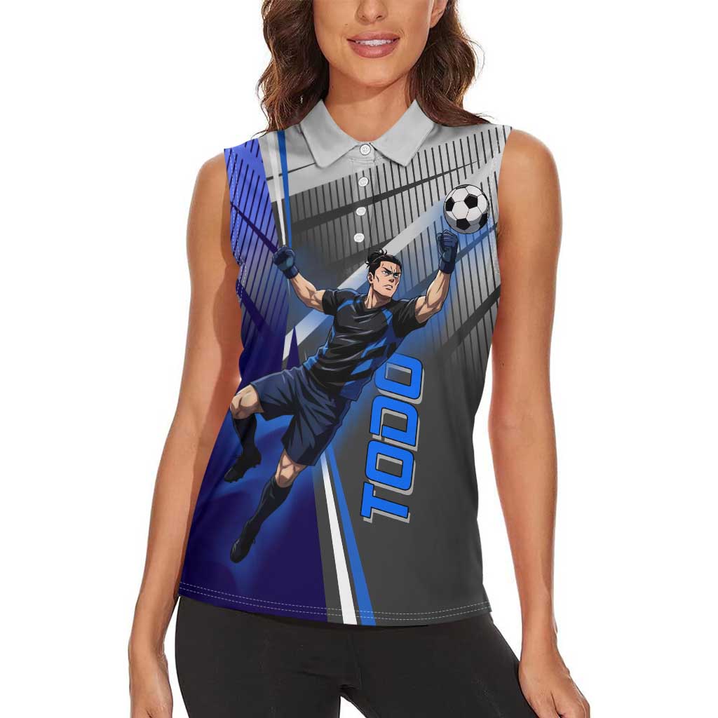 Personalized Aoi Todo Jujutsu Kaisen Women Sleeveless Polo Shirt with Blue Gradient and Goalkeeper Action Design