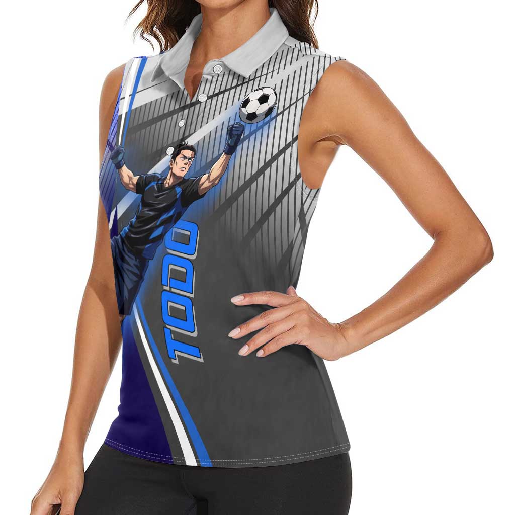 Personalized Aoi Todo Jujutsu Kaisen Women Sleeveless Polo Shirt with Blue Gradient and Goalkeeper Action Design