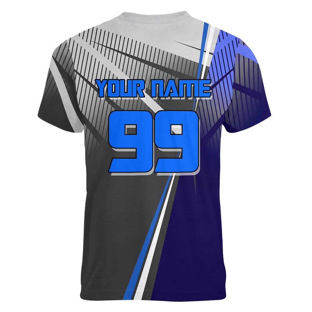 Personalized Aoi Todo Jujutsu Kaisen Women V-Neck T-Shirt with Blue Gradient and Goalkeeper Action Design