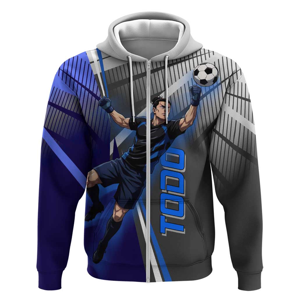 Personalized Aoi Todo Jujutsu Kaisen Zip Hoodie with Blue Gradient and Goalkeeper Action Design