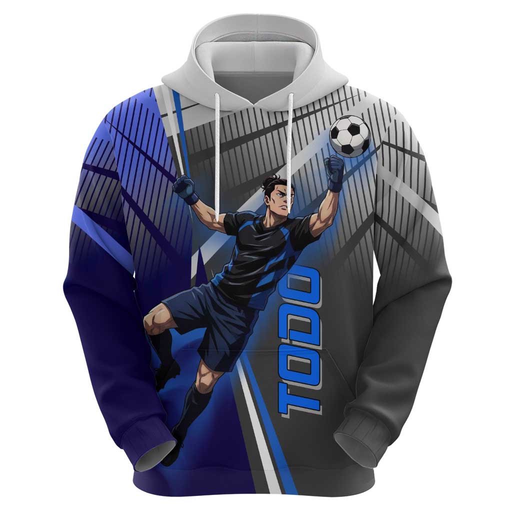Personalized Aoi Todo Jujutsu Kaisen Zip Hoodie with Blue Gradient and Goalkeeper Action Design