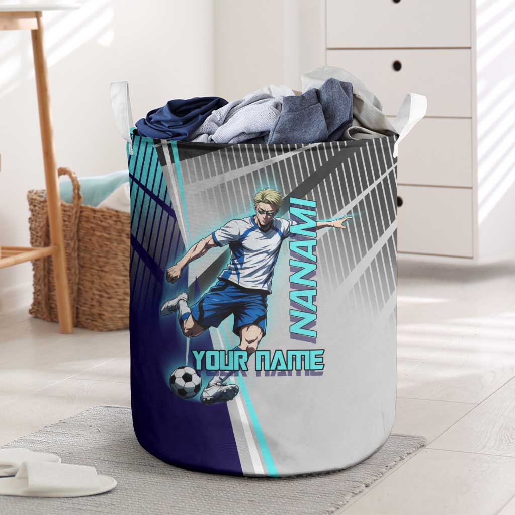 Personalized Nanami Kento Jujutsu Kaisen Laundry Basket with Teal Highlights and Dynamic Kick Pose
