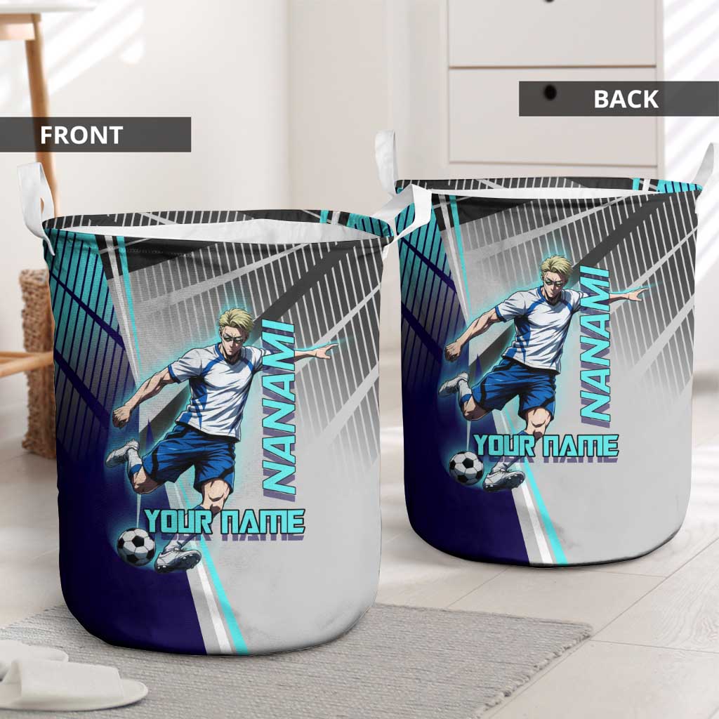 Personalized Nanami Kento Jujutsu Kaisen Laundry Basket with Teal Highlights and Dynamic Kick Pose