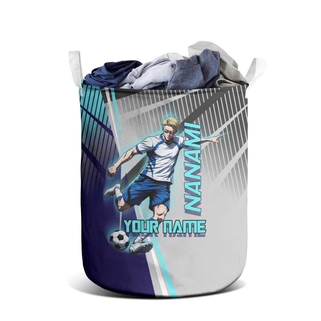 Personalized Nanami Kento Jujutsu Kaisen Laundry Basket with Teal Highlights and Dynamic Kick Pose