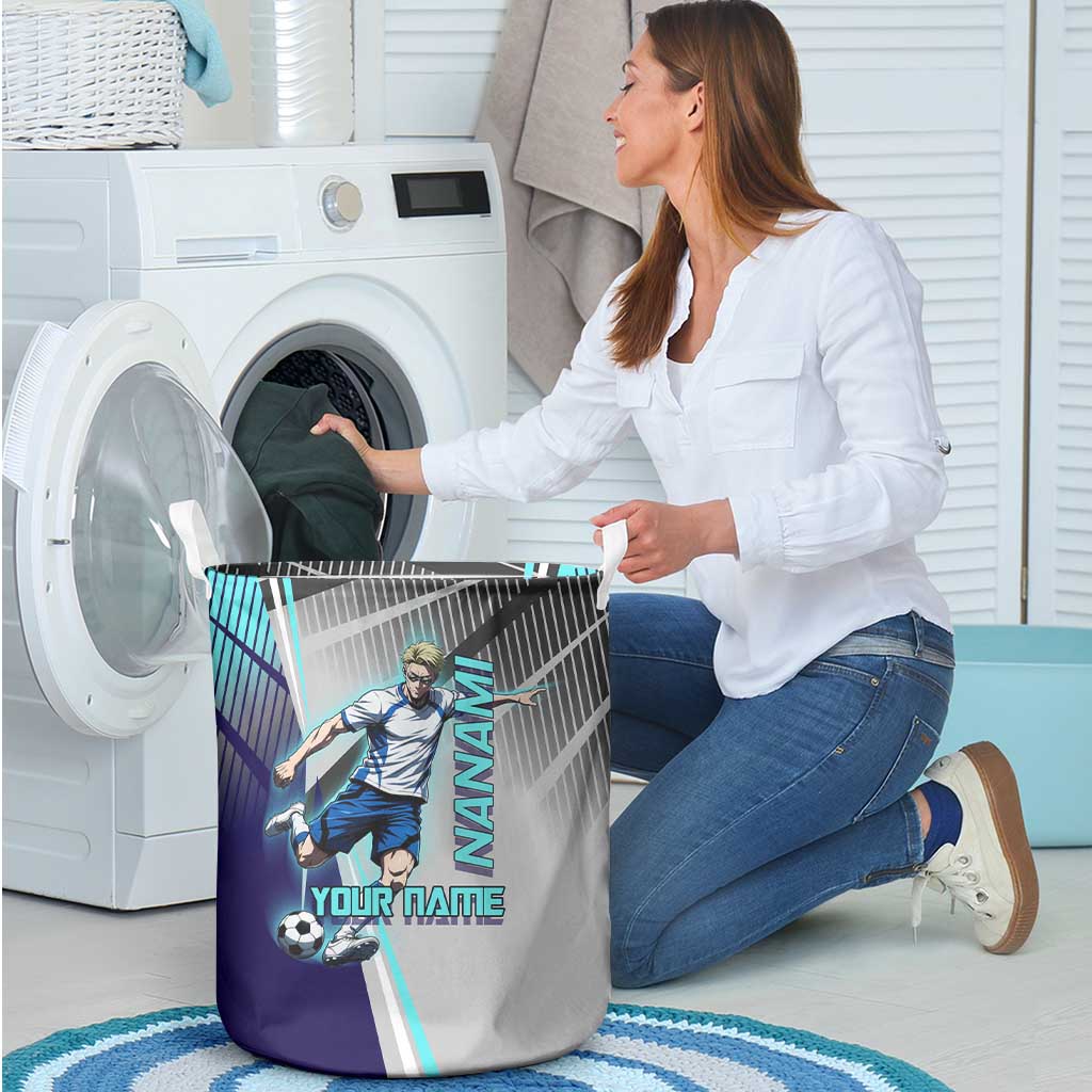 Personalized Nanami Kento Jujutsu Kaisen Laundry Basket with Teal Highlights and Dynamic Kick Pose