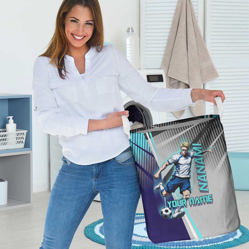 Personalized Nanami Kento Jujutsu Kaisen Laundry Basket with Teal Highlights and Dynamic Kick Pose