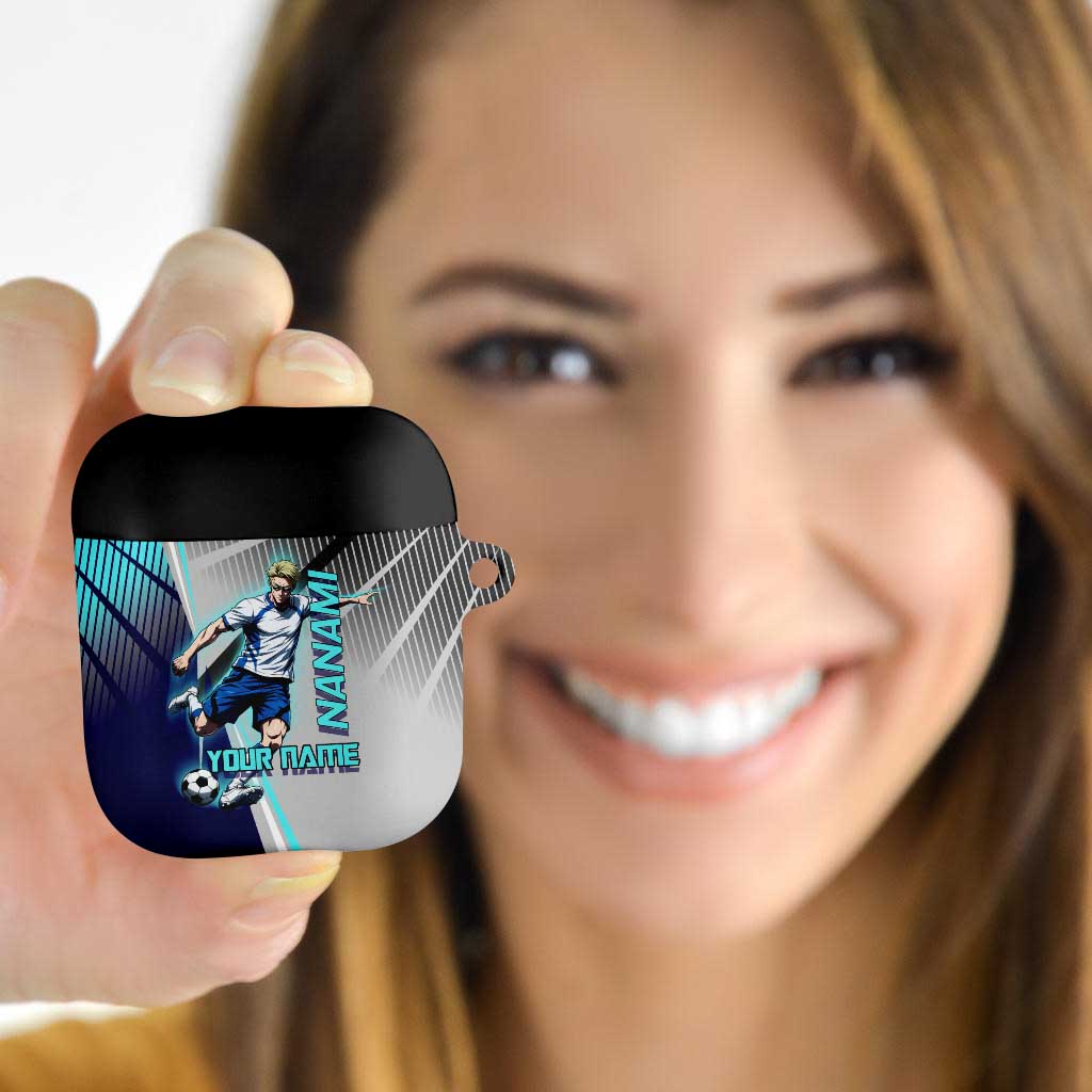 Personalized Nanami Kento Jujutsu Kaisen AirPods Case with Teal Highlights and Dynamic Kick Pose