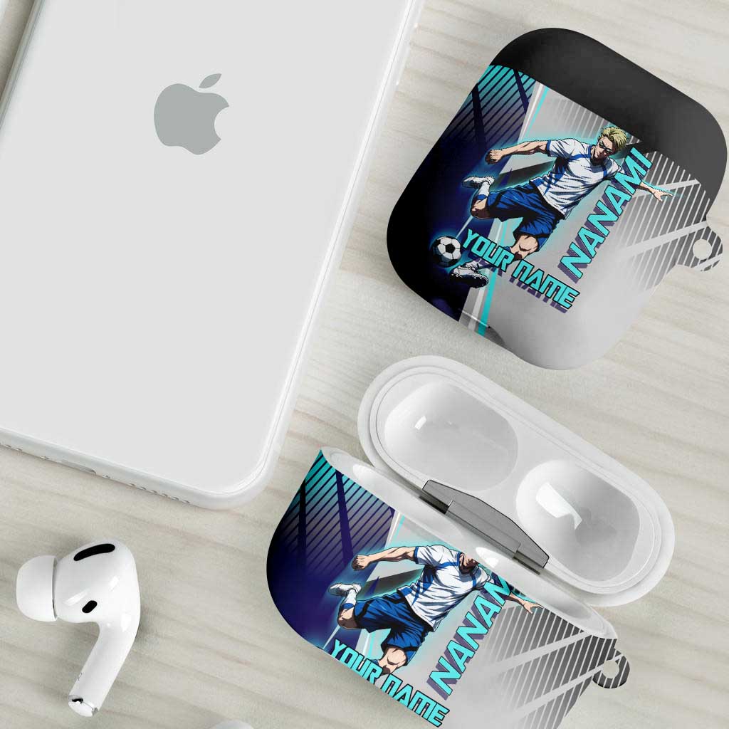Personalized Nanami Kento Jujutsu Kaisen AirPods Case with Teal Highlights and Dynamic Kick Pose