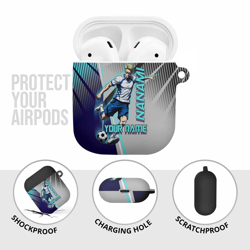 Personalized Nanami Kento Jujutsu Kaisen AirPods Case with Teal Highlights and Dynamic Kick Pose