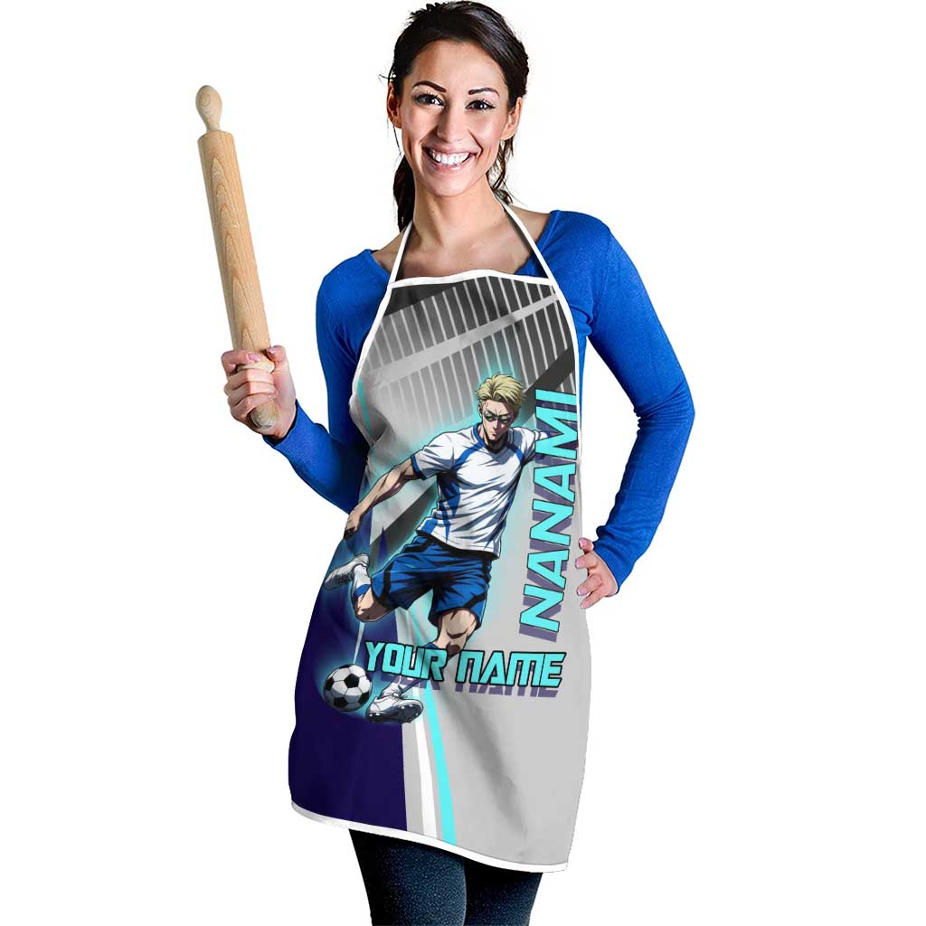Personalized Nanami Kento Jujutsu Kaisen Apron with Teal Highlights and Dynamic Kick Pose