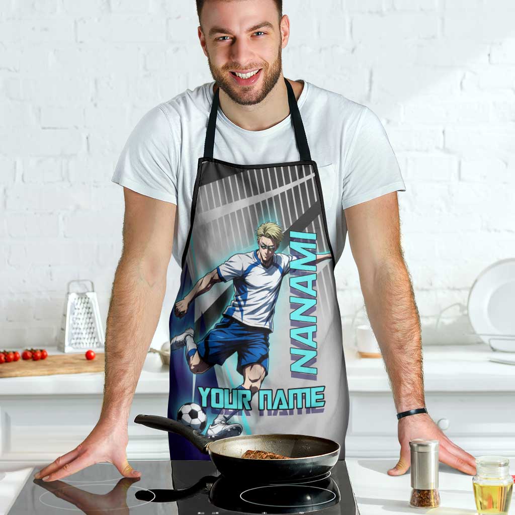 Personalized Nanami Kento Jujutsu Kaisen Apron with Teal Highlights and Dynamic Kick Pose