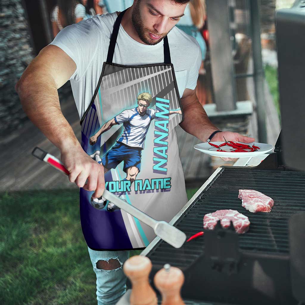 Personalized Nanami Kento Jujutsu Kaisen Apron with Teal Highlights and Dynamic Kick Pose