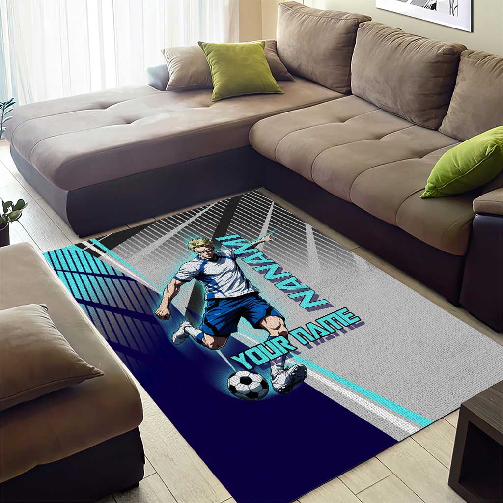 Personalized Nanami Kento Jujutsu Kaisen Area Rug with Teal Highlights and Dynamic Kick Pose
