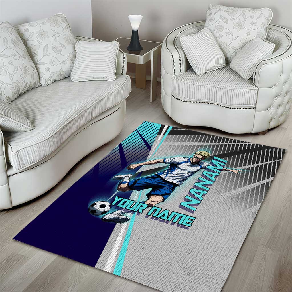Personalized Nanami Kento Jujutsu Kaisen Area Rug with Teal Highlights and Dynamic Kick Pose