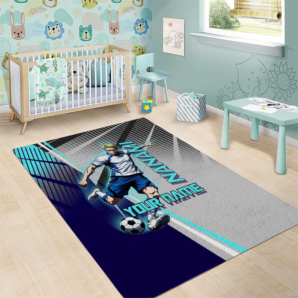 Personalized Nanami Kento Jujutsu Kaisen Area Rug with Teal Highlights and Dynamic Kick Pose