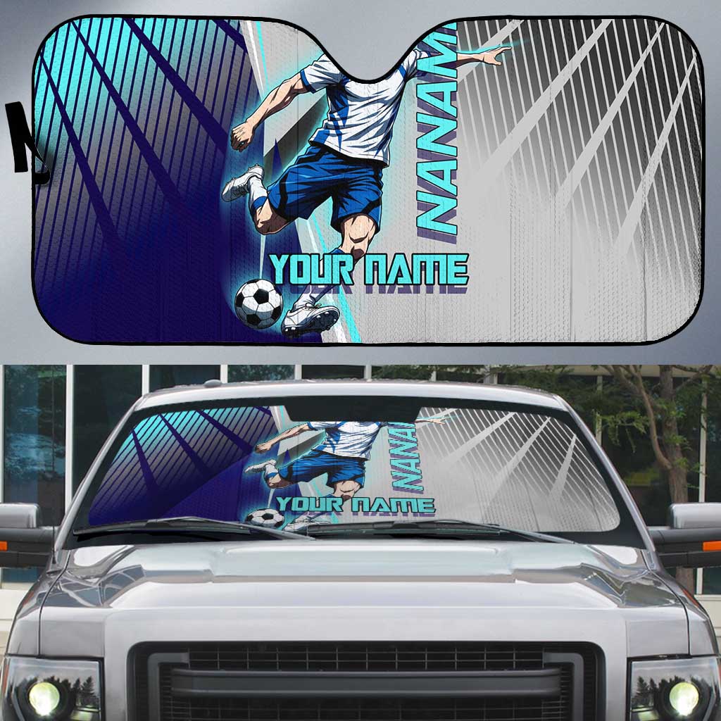 Personalized Nanami Kento Jujutsu Kaisen Auto Sun Shade with Teal Highlights and Dynamic Kick Pose