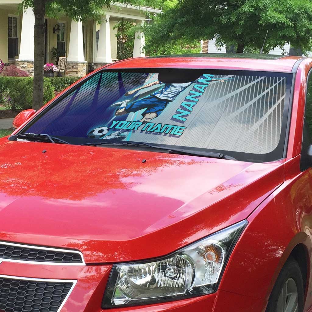 Personalized Nanami Kento Jujutsu Kaisen Auto Sun Shade with Teal Highlights and Dynamic Kick Pose