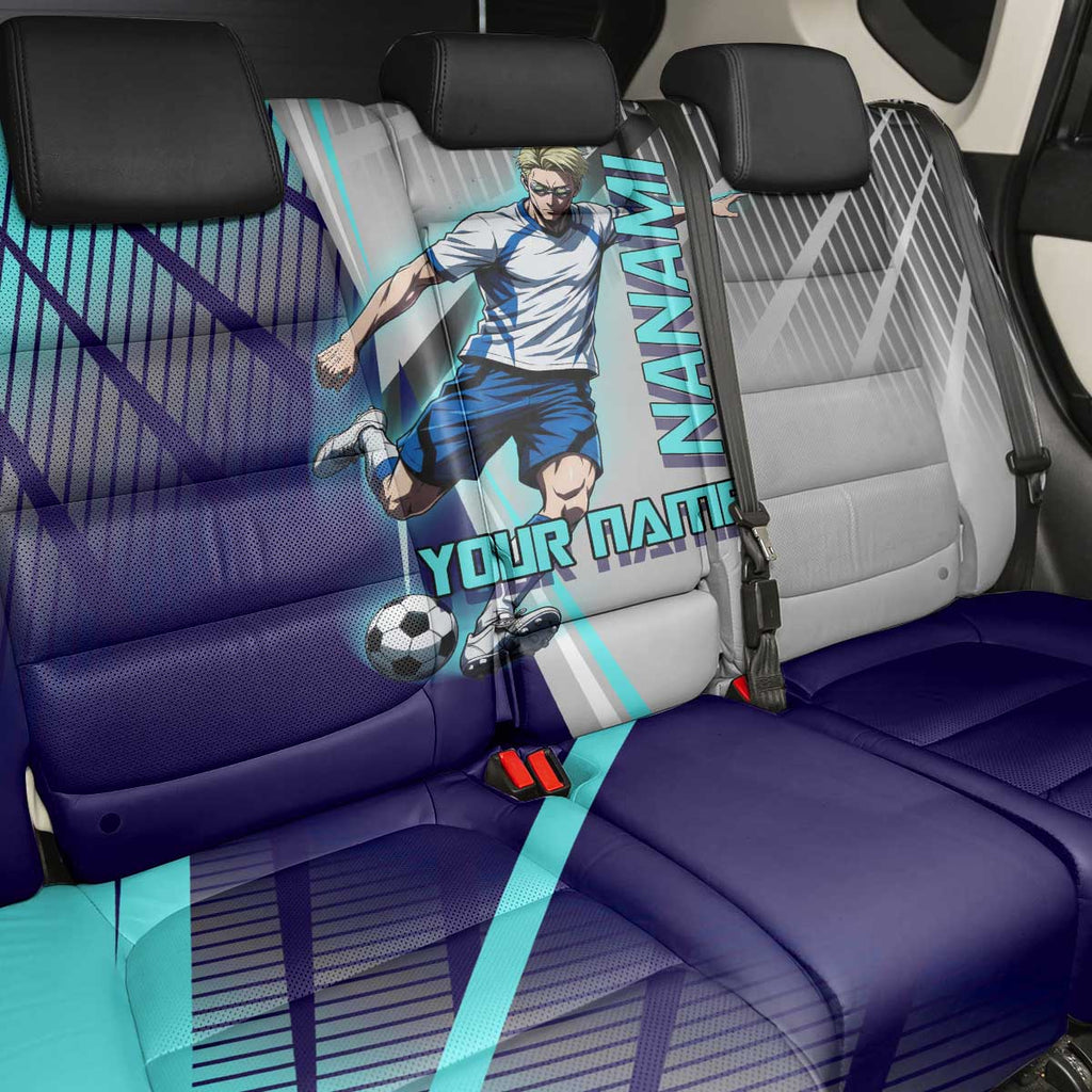 Personalized Nanami Kento Jujutsu Kaisen Back Car Seat Cover with Teal Highlights and Dynamic Kick Pose