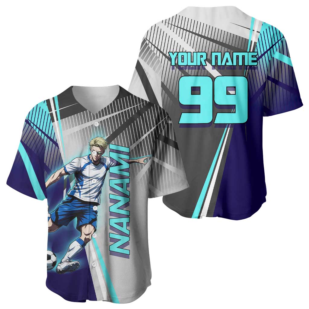 Personalized Nanami Kento Jujutsu Kaisen Baseball Jersey with Teal Highlights and Dynamic Kick Pose